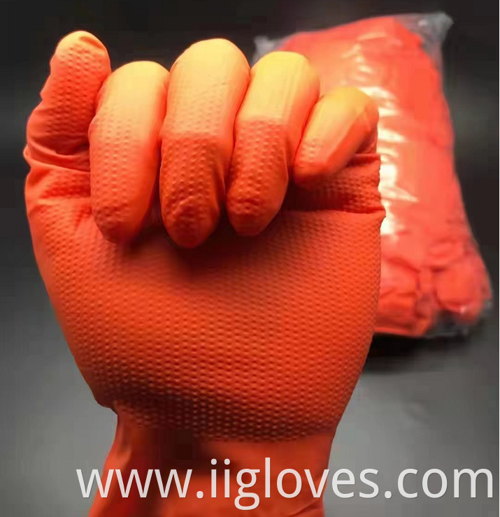 Factory Supply 6mil 8mil Nitrile Diamond Texture Glove Powder Free Nitrile Gloves Diamond Orange Advance Nitrile Glove